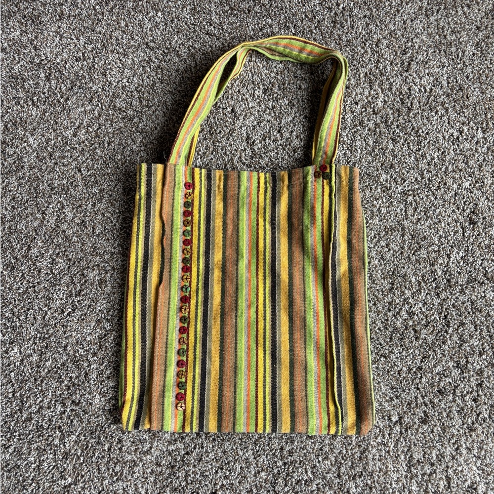 EARTHBOUND Striped Tote in Green, Yellow and Brown